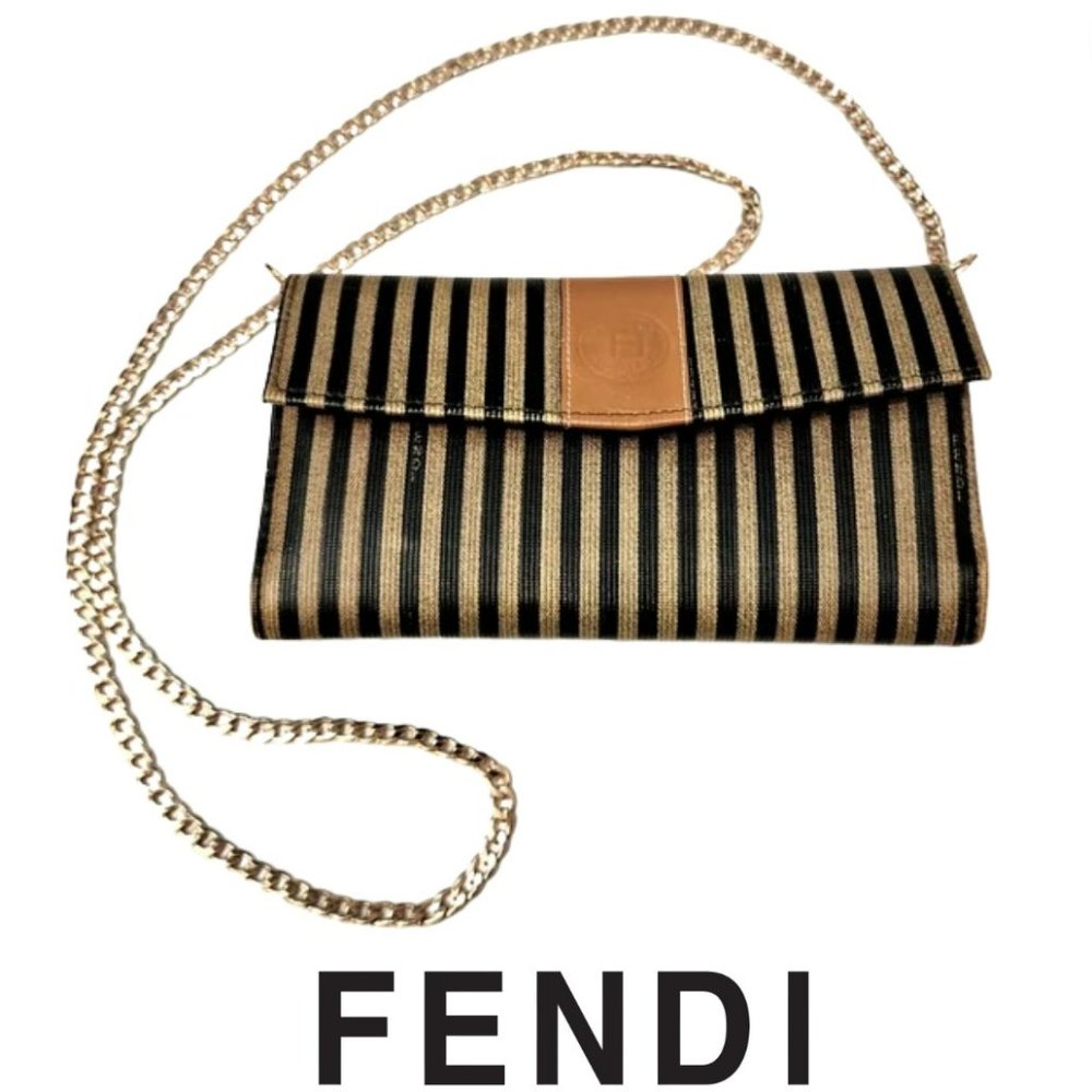 LOW START Auth Fendi Classic Penguin Stripe Wallet WOC with matching che…